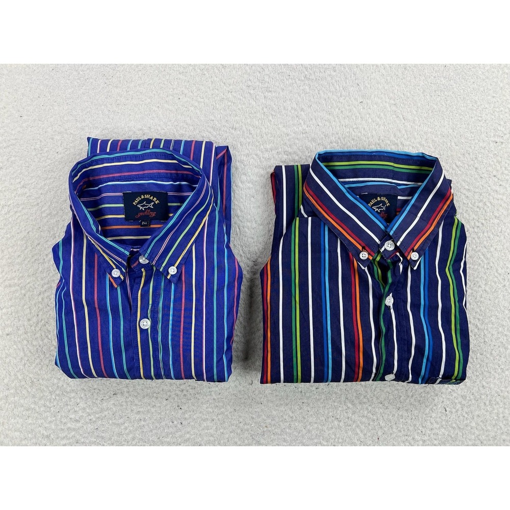 Paul & Shark Shirts LOT OF 2 Men's 2XL Blue Striped Long Sleeve Button Up Casual